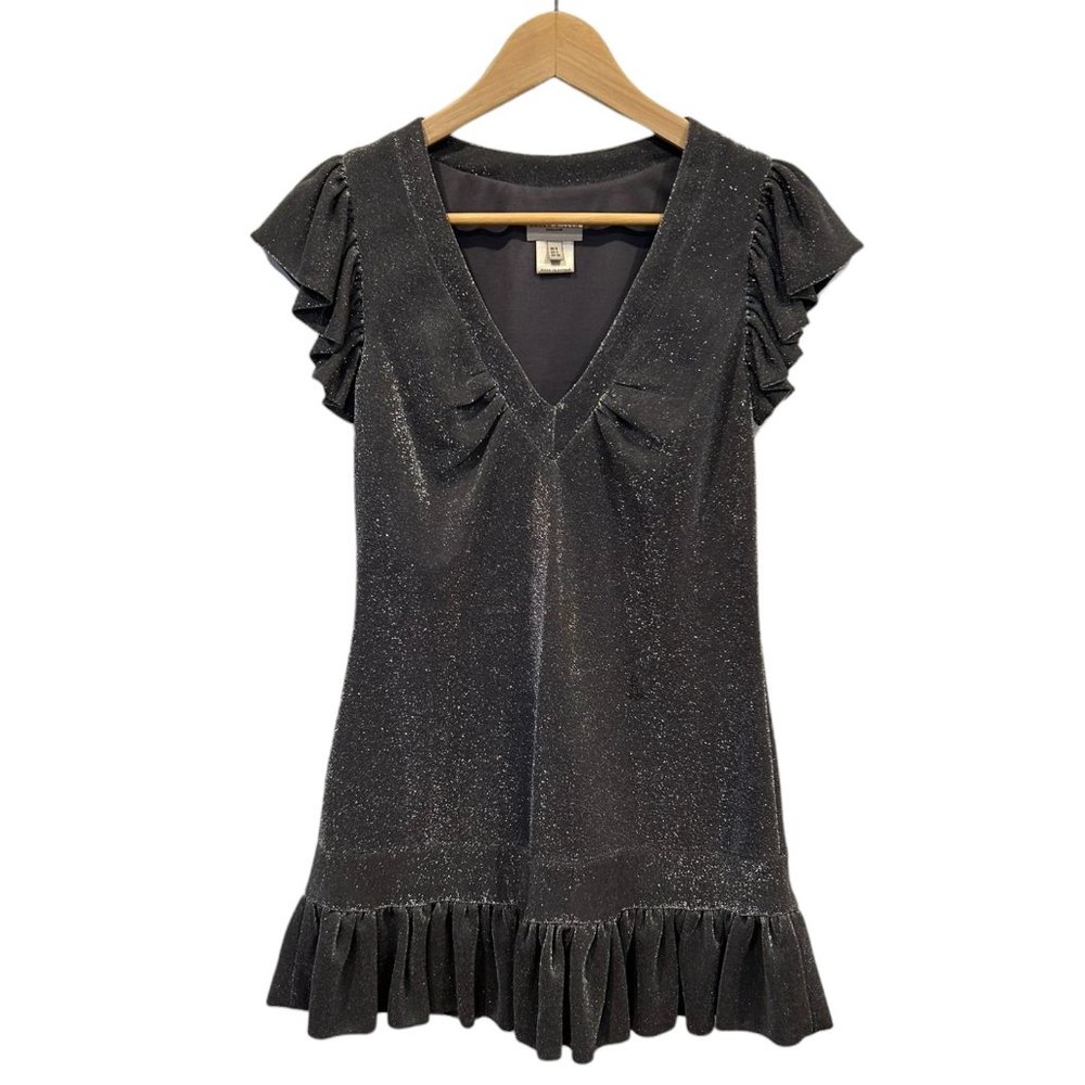 Karen Millen England Grey Metallic Ruffle Mini Dress